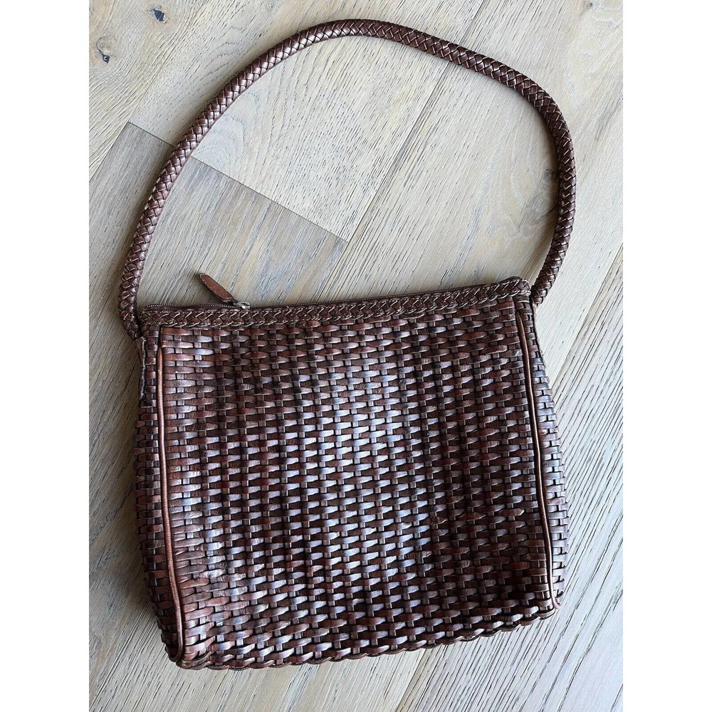 Vintage CEM Brazilian Brown Leather Woven Braided Shoulder Boho Handbag Purse